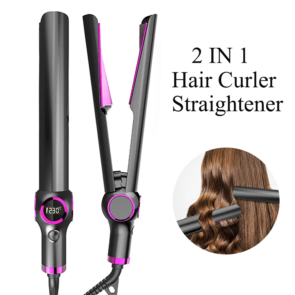 

Hair Curling Iron 2 In 1 Flat Iron Hair Straightener&Curler Ceramic Curly Waver Wand Crimper Smooth Salon Hair Styling Tool