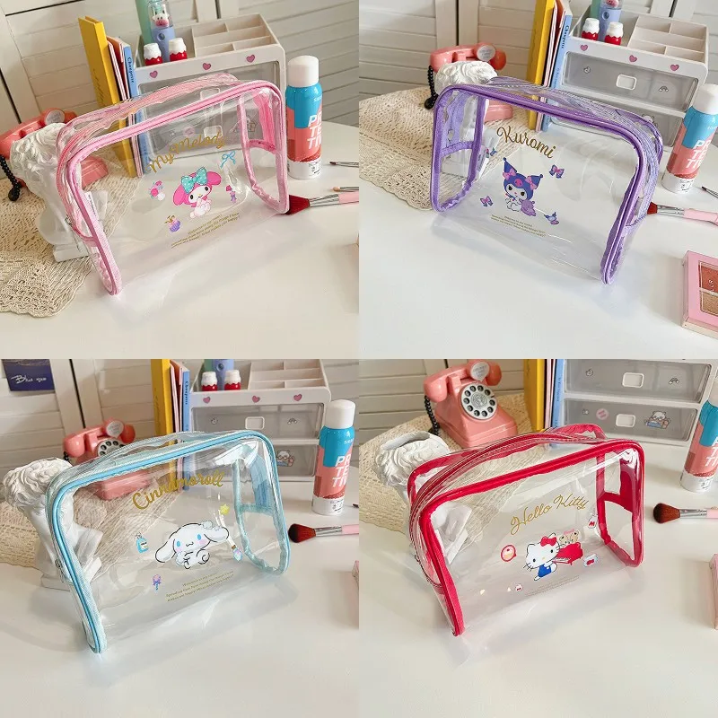 

Hello Kitty Sanrio Transparent Pencil Bag Kawaii Anime My Melody Kuromi Cinnamoroll Cosmetic Bag Y2K Pvc Travel Storage Bag Girl