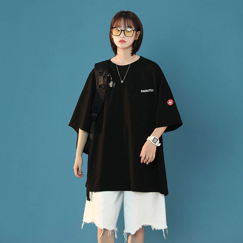 

100% Cotton Japanese Short-sleeved T-shirt Female Student Ins Tide Summer New Korean Version Loose Net Red Mid-sleeve Top Tunics