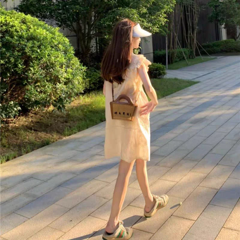 Женская одежда Новинка лета 2024 пляжная юбка без рукавов маленькое белое платье