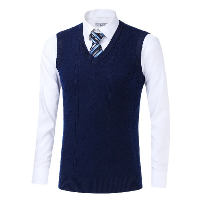 Winter New Style Wool Knitted Vest Men's Business Casual  Warm Sleeveless Knitted Vest Pullover Sweater images - 6