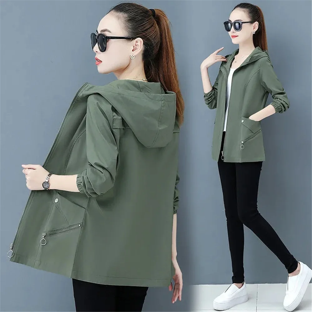 

Women Jacket 2023 New Autumn Windbreaker Famale Casual Basic Coat Long Sleeve Hooded Loose Pocket Zipper Outerwear