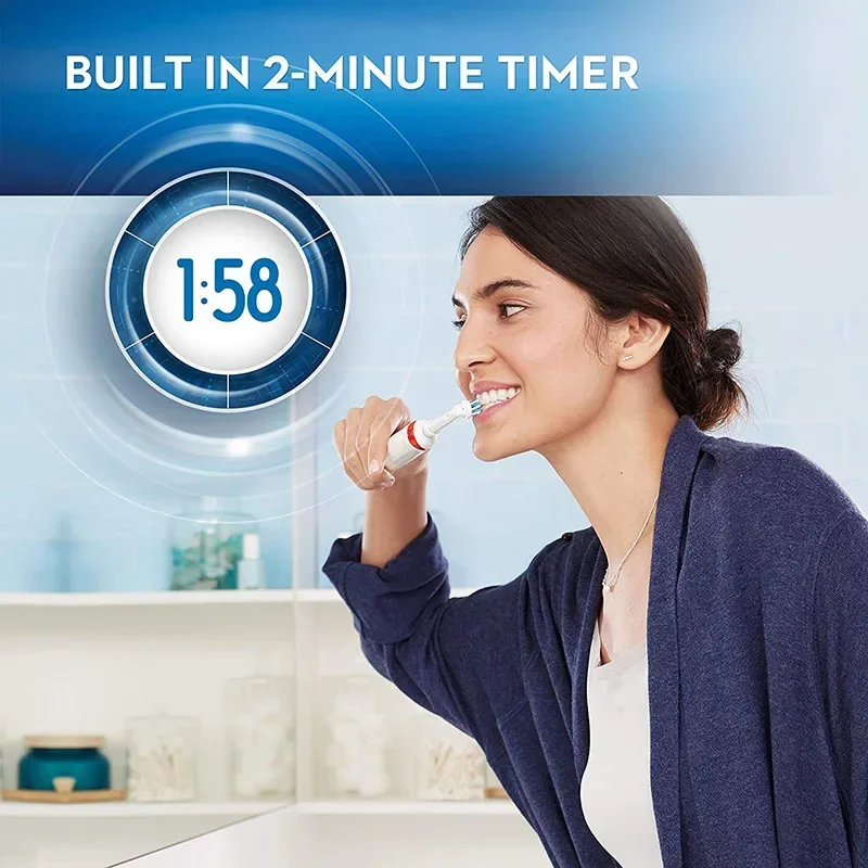 Фото Электрическая зубная щетка Oral B Pro 4000, перезаряжаемая, 3D видимый датчик давления, 4 режима, звуковая зубная щетка для взрослых, чистка полости рта №4