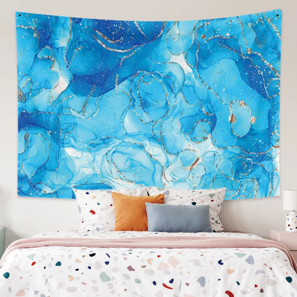 

Gradient Blue Aesthetic Tapestry Hippie Bohemia Wall Hanging Bedroom Living Room Dorm Home Study Tapestry Decoration Blankets