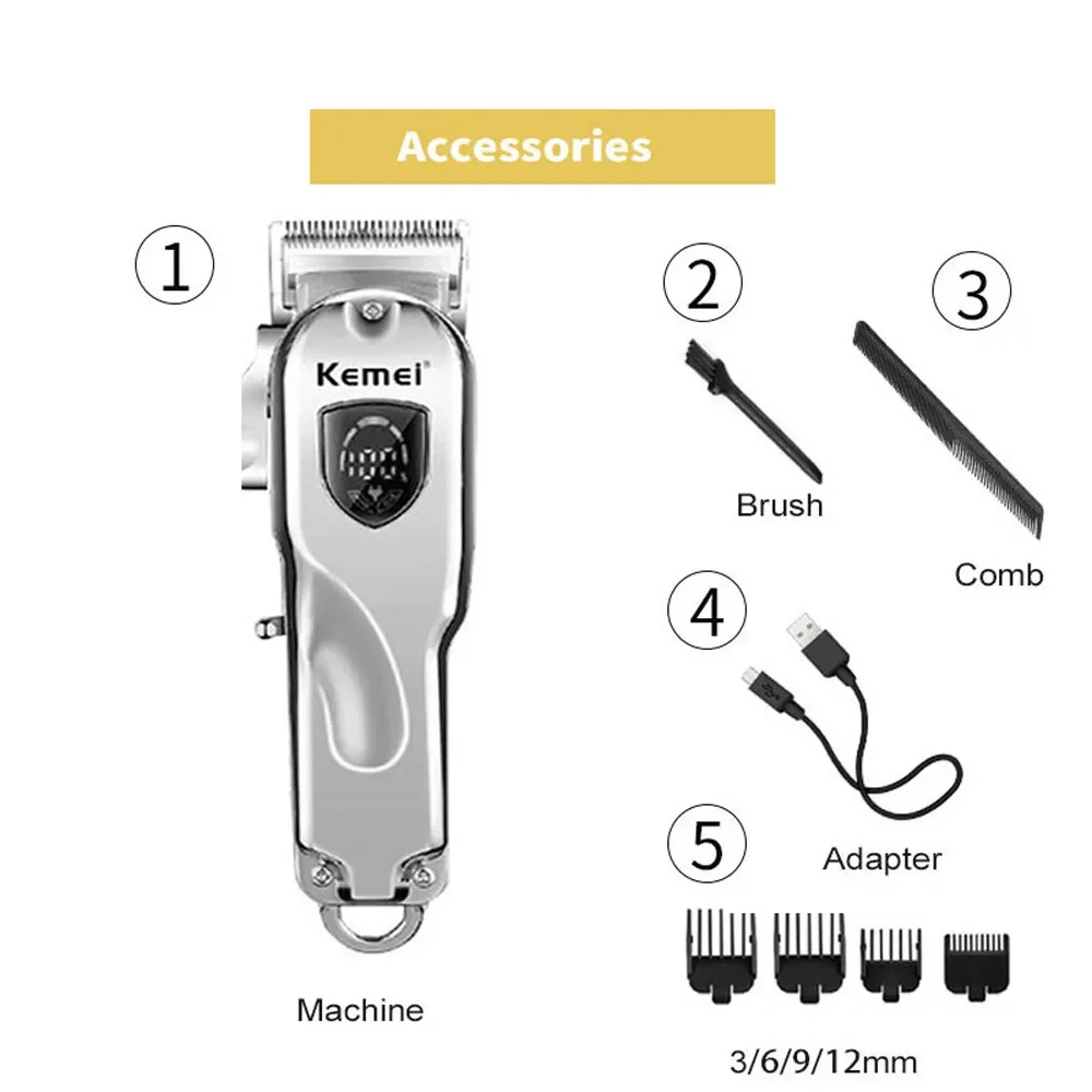 

NEW2023 KM-2010 All-metal Barber Professional Hair Clipper Cordless LCD Hair Trimmer Gold Silver Hair Cutting Machine Mower