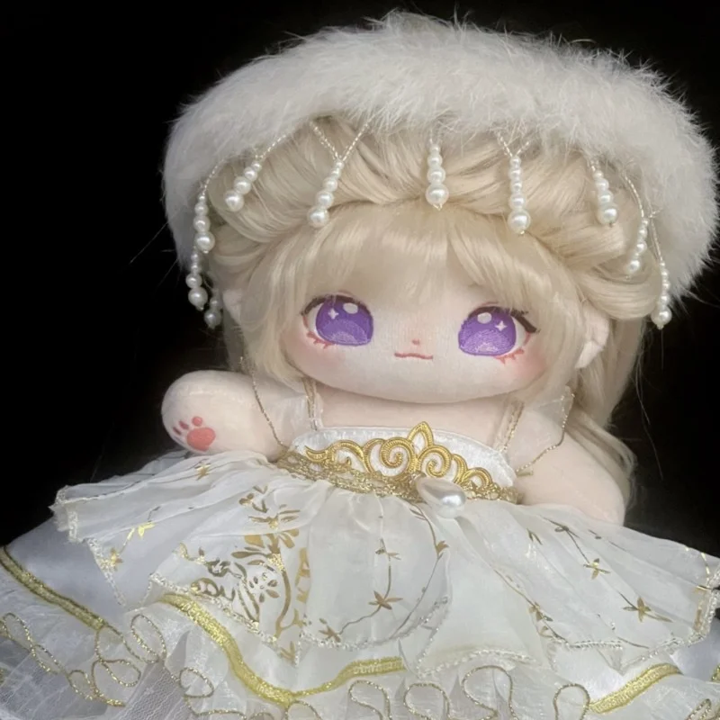

Handmade 3pc 20/25/30cm Doll Clothes White Wedding Dress Gorgeous Headdress Veil Apron Plush Dolls Outfit Toys Cos Suit