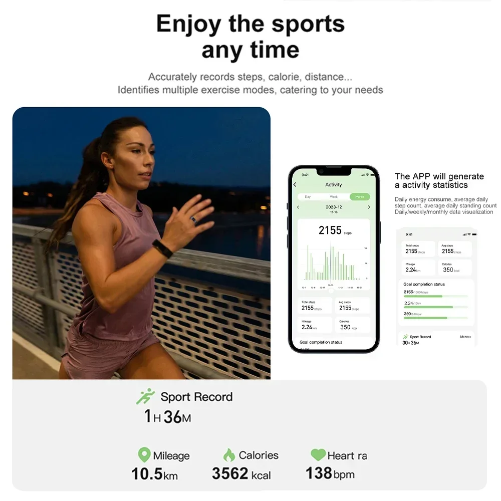 2024 New R02 Smart Ring Military Grade Titanium Steel Shell Health Monitoring IP68 &amp 3ATM Waterproof Multi-sport Modes