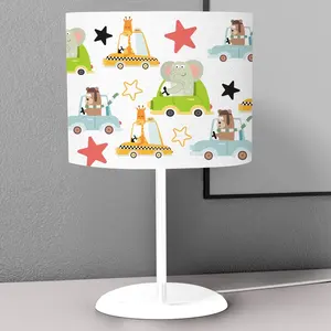 Cute Driving Animal Friends Kids Room Nightstand Night Desktop Lamp Decorative Lampshade Book Reading Light Lantern Bedside