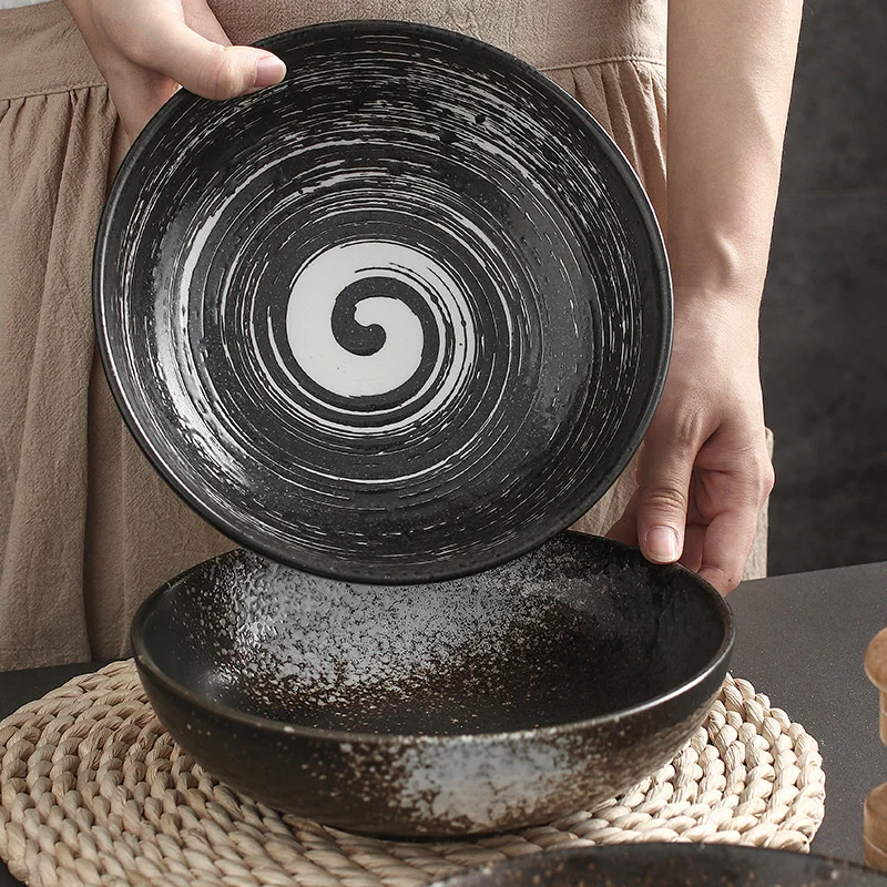 

Японская керамическая рамен, миска для супа и лапши, креативная Ретро салатная десертная столовая посуда, большая столовая посуда для дома ...