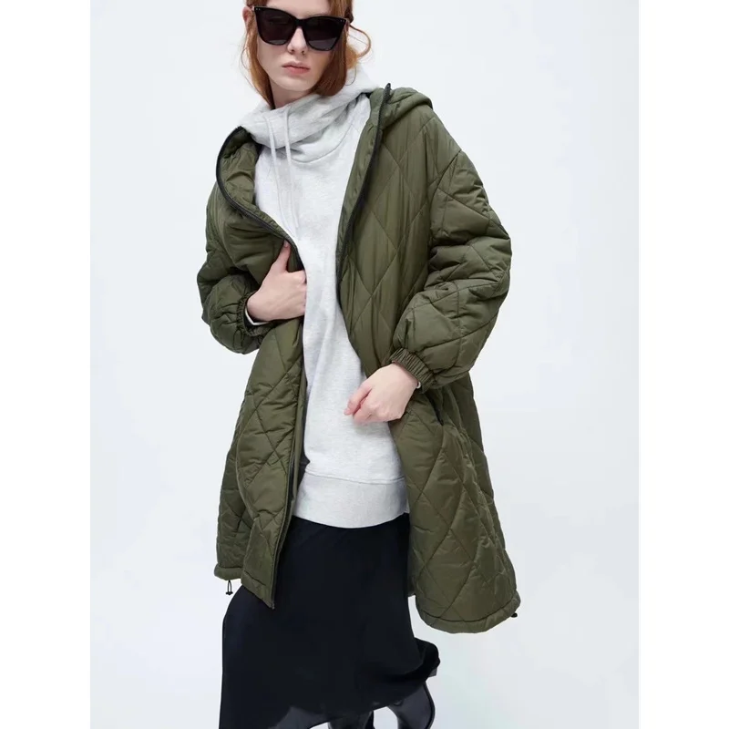 

Женский пуховик с капюшоном, зеленая длинная мешковатая парка в клетку, зимнее теплое пуховое пальто на утином пуху с капюшоном, верхняя одежда