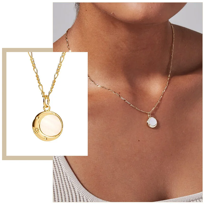 

Women Necklaces, Moon Stars Pendant, Stainless Steel Coin Charm Neck Collar, Girls Simple Trendy Jewelry