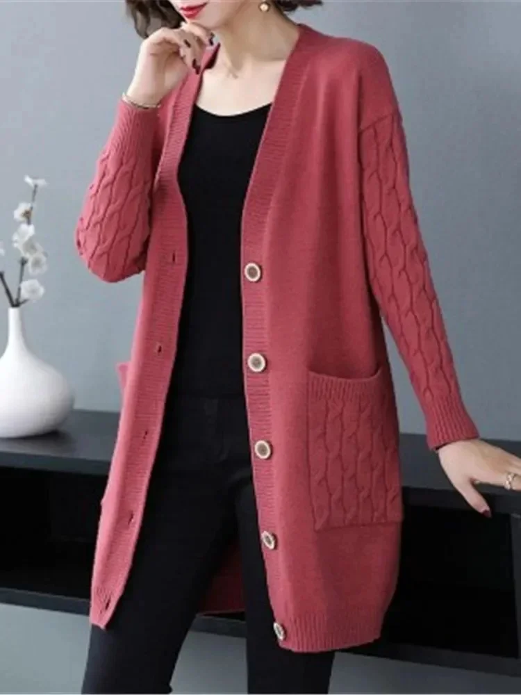 

2023 New Autumn Women Vintage Sweater Coat V Neck Sid Loose Knitwear Single Breasted Casual Knit Cardigan Outwear Sueter Mujer