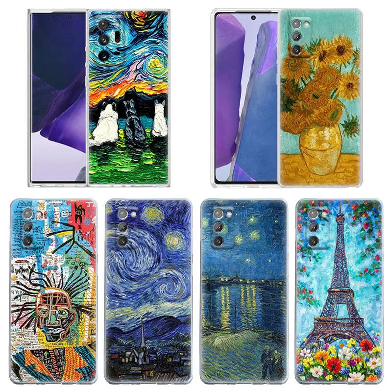 

Oil Painting Case For Samsung Galaxy Note 20 Ultra 5G 10 Lite Plus 8 9 A70 A50 A01 A02 A30 Clear Cover Cat Van Gogh Starry Night