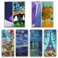 oil painting case for samsung galaxy note 20 ultra 5g 10 lite plus 8 9 a70 a50 a01 a02 a30 clear cover cat van gogh starry night