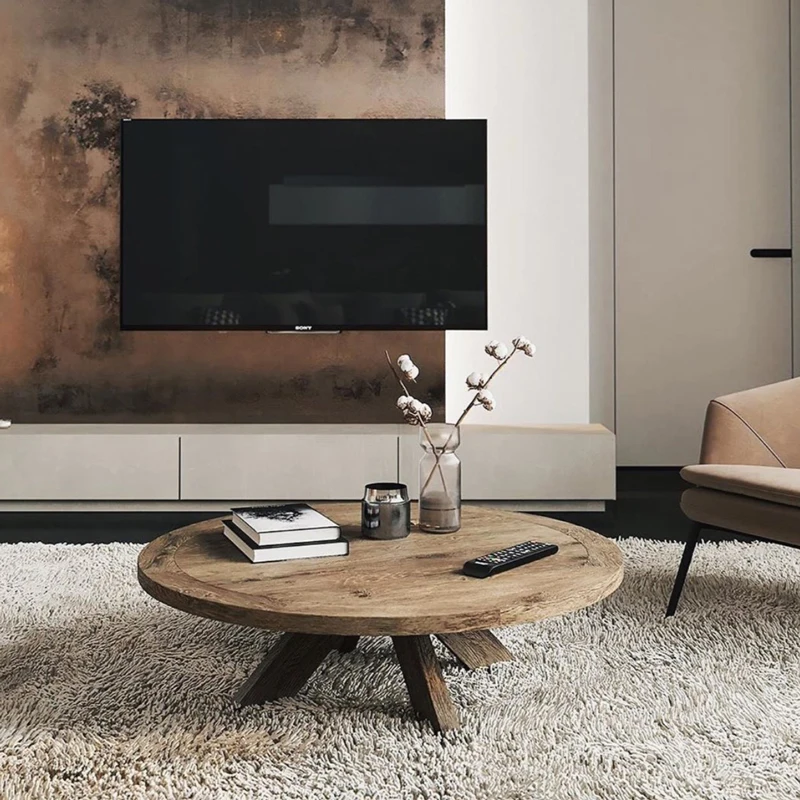 

Minimalist Low Coffee Tables Wood Small Aesthetic Modern Round Coffee Table Design Floor Hotel Tavolino Da Salotto Furniture