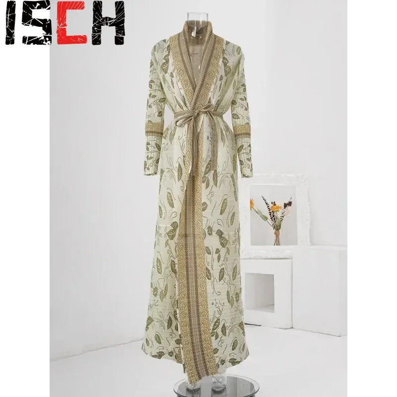 Новая Осенняя плиссированная Длинная ветровка с принтом мусульманской Абайи