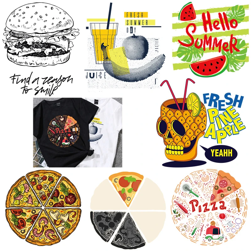 

Fun Food Pizza Pineapple Punk Thermal Transfer T-shirt Printing DIY Men Women Children Fusible Vinyl Iron on Patches