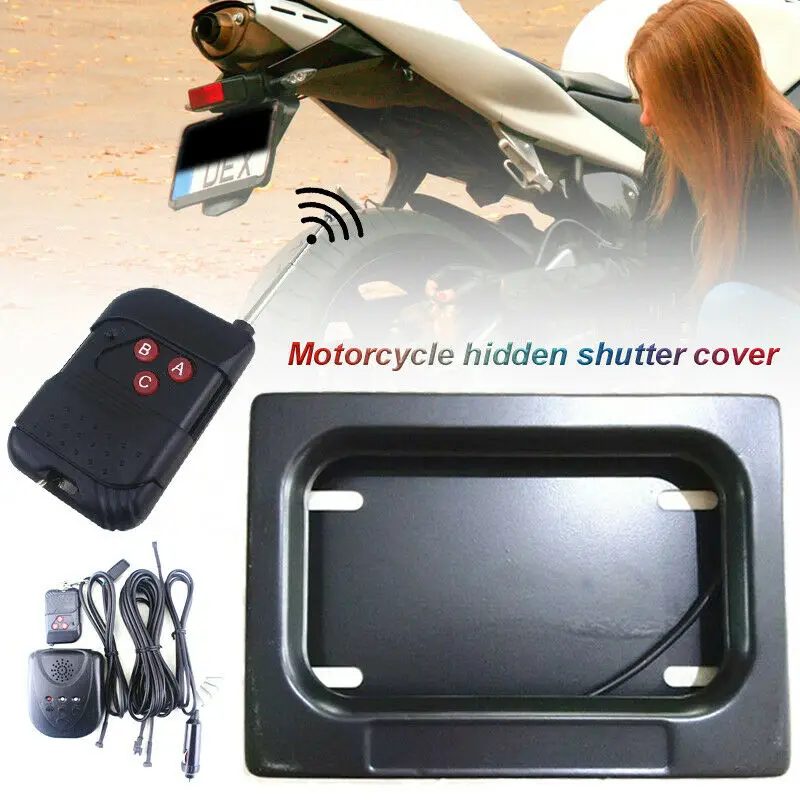 

Motorcycle Hide-away Shutter Cover Electric Stealth USA License Plate Affordable Frame Set