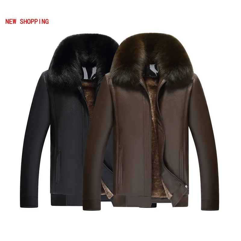

Зимние мужские пальто из искусственного меха брендовые кожаные водонепроницаемые на молнии повседневные куртки деловые мужские высококач...