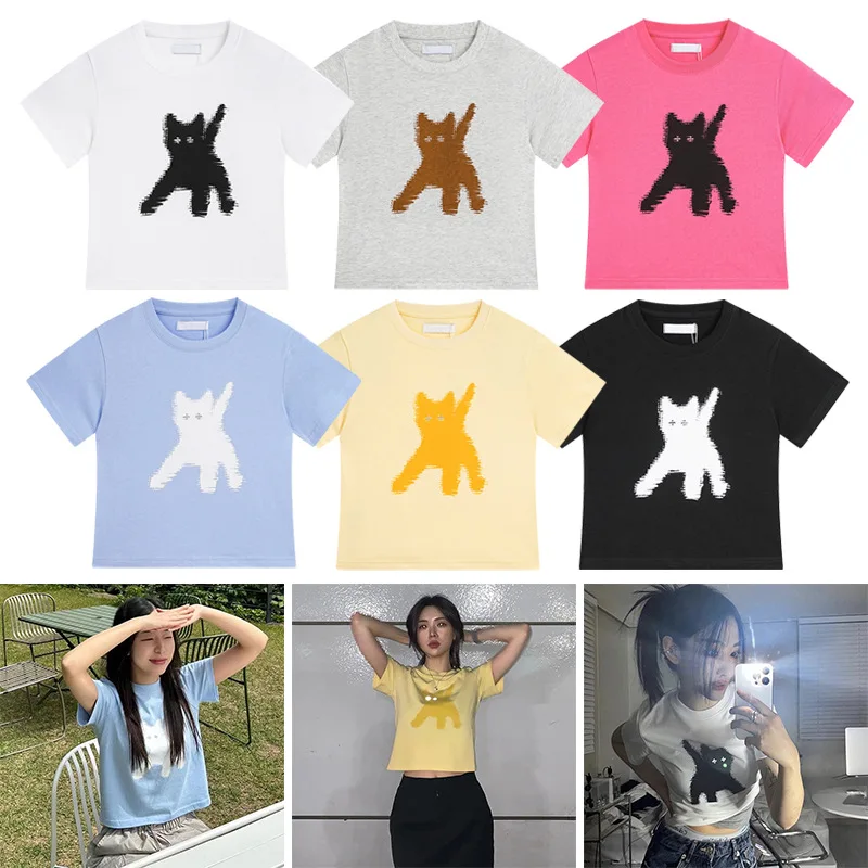 

Harajuku Cute Cat Print T Shirts Sexy Y2k Aesthetics Crop Top Korean Fashion Designer Clothes Summer Kawaii Vintage Short Sleeve