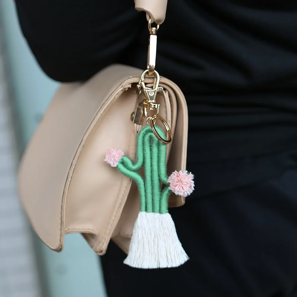 

Macrame Cactus Tassel Keychain Bag Charm Keyring Holder Wallet Purse Pendant Decorations Birthday Gifts for her