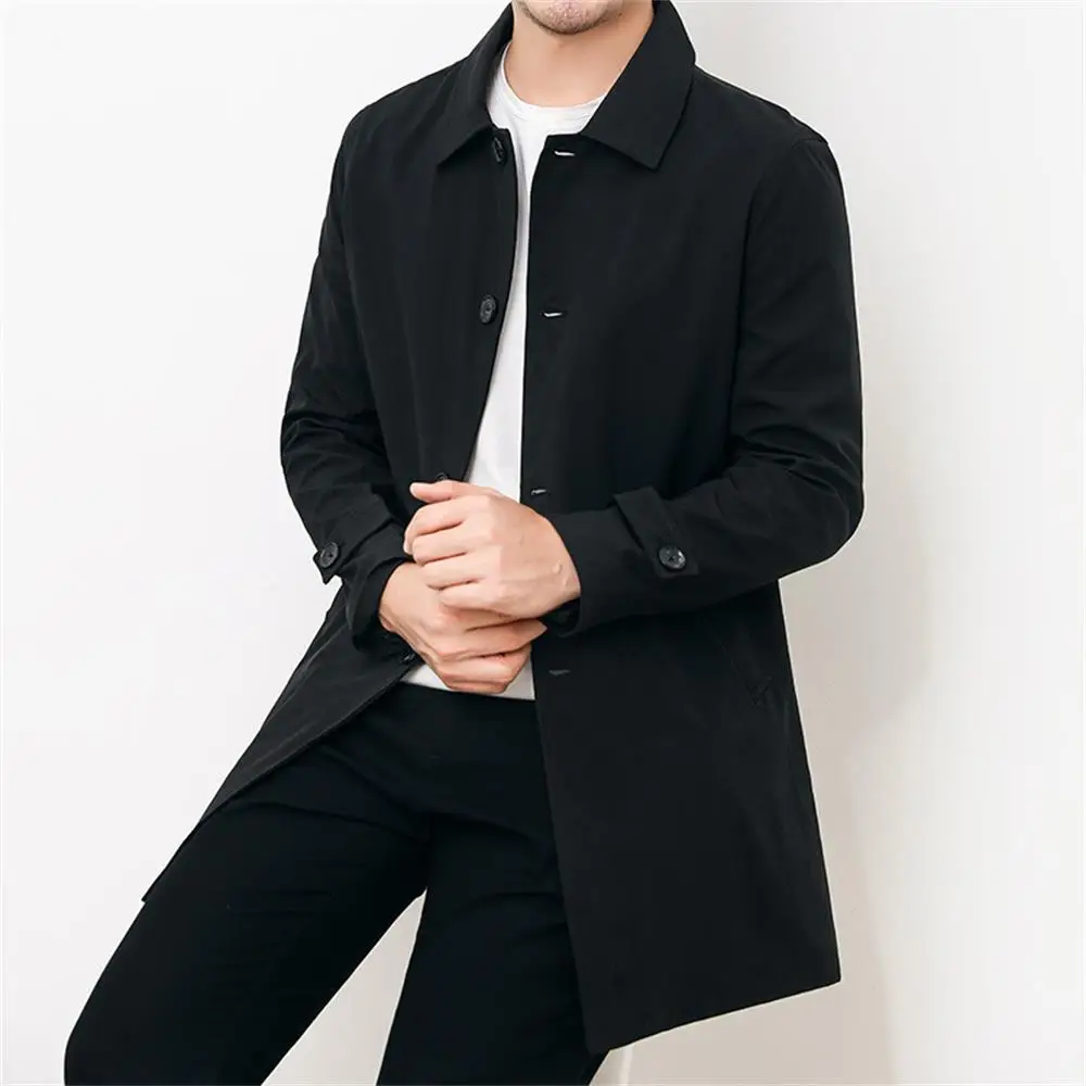 

New Mens Solid Color Long Coat Male Thin Coat Business Men Windbreaker Jacket Spring and Autumn Casual Mens Lapel Windbreaker