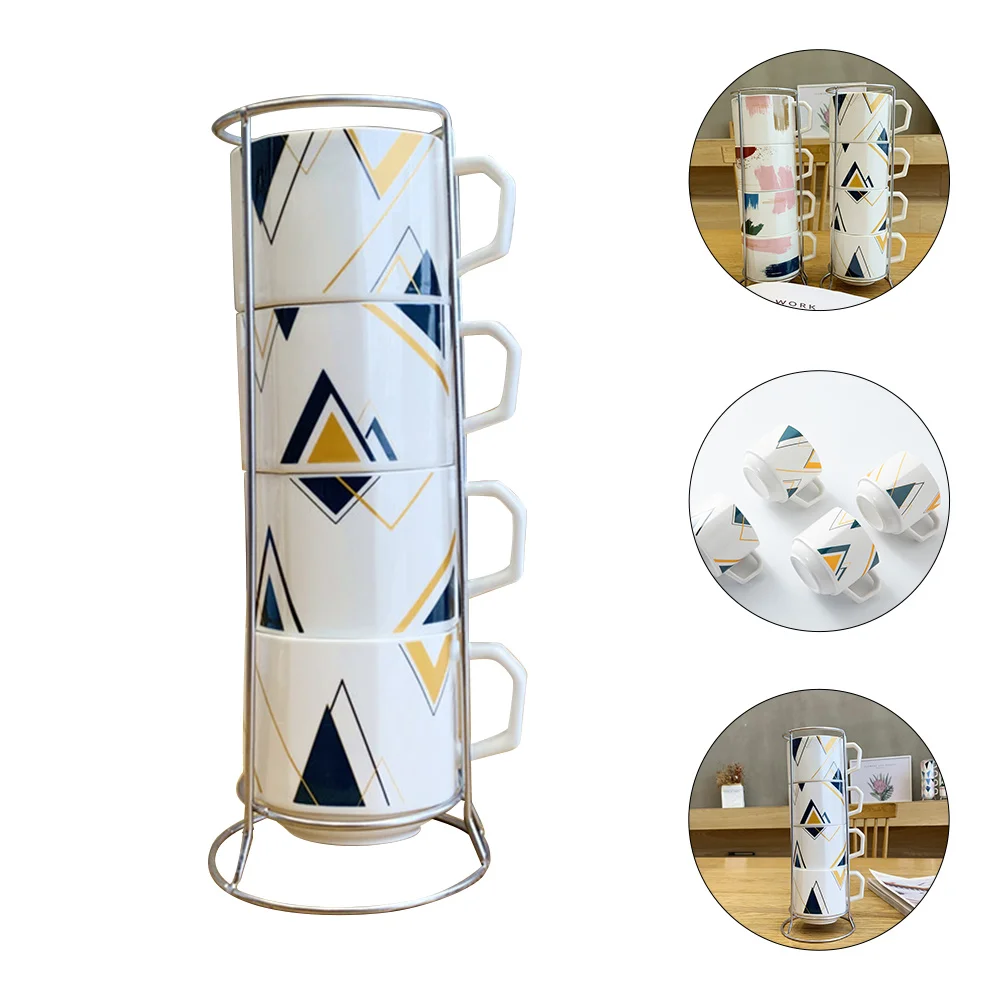 

1 Set of Creative Water Cup Coffee Mug Ceramic Cup with Iron Rack