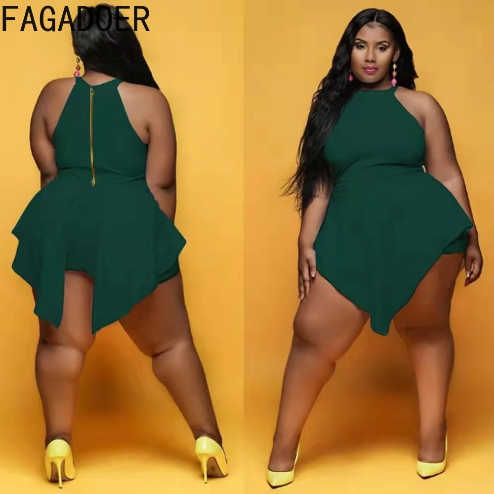 FAGADOER Plus Size Solid Shorts Rompers L-4XL Women Sleeveless One Piece Jumpsuits Summer Fashion Streetwear 2022 New Clothing