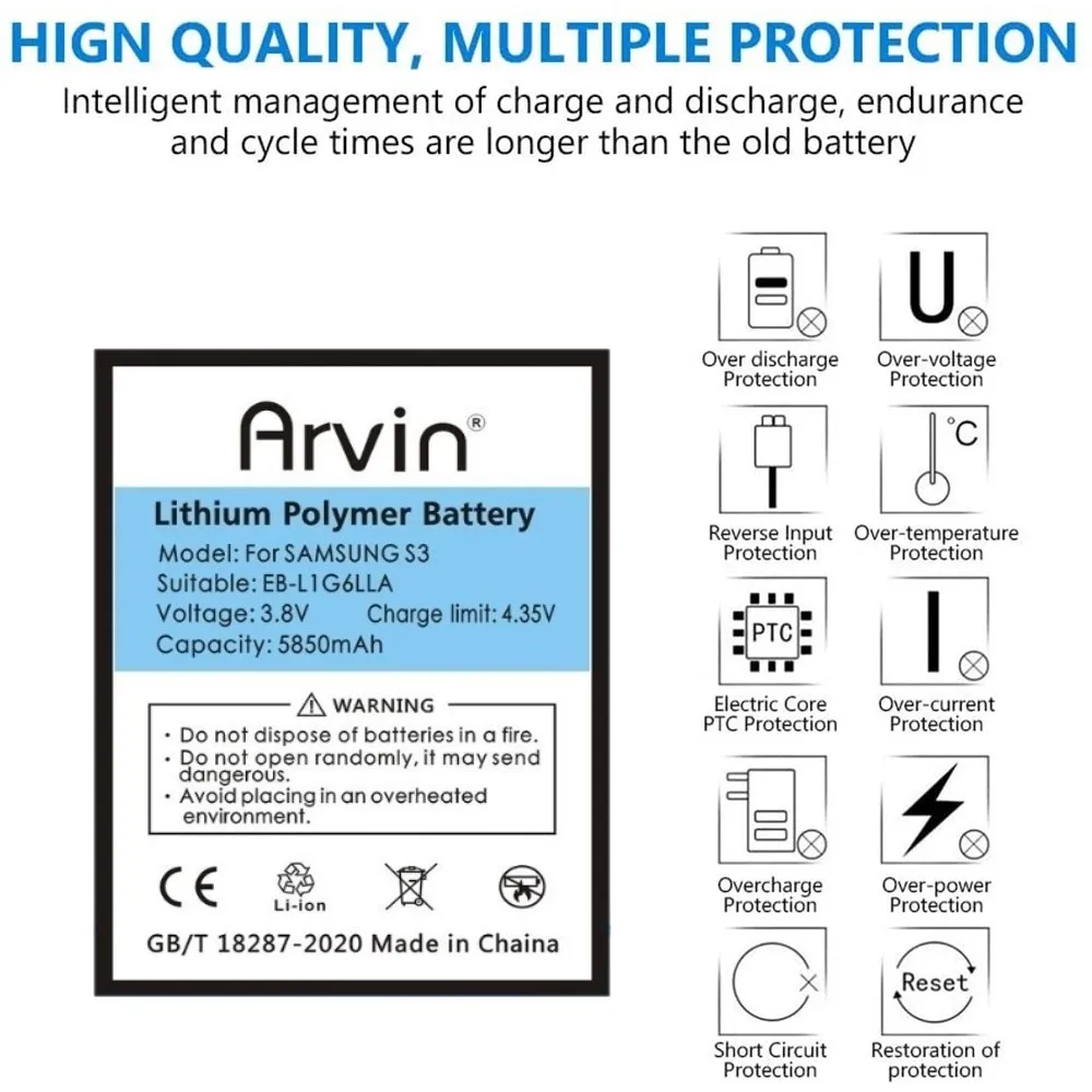 Запасная аккумуляторная батарея для Samsung Galaxy S3 I9300 I9308 L710 I535 I9300i i747 батареи 5850 мАч |
