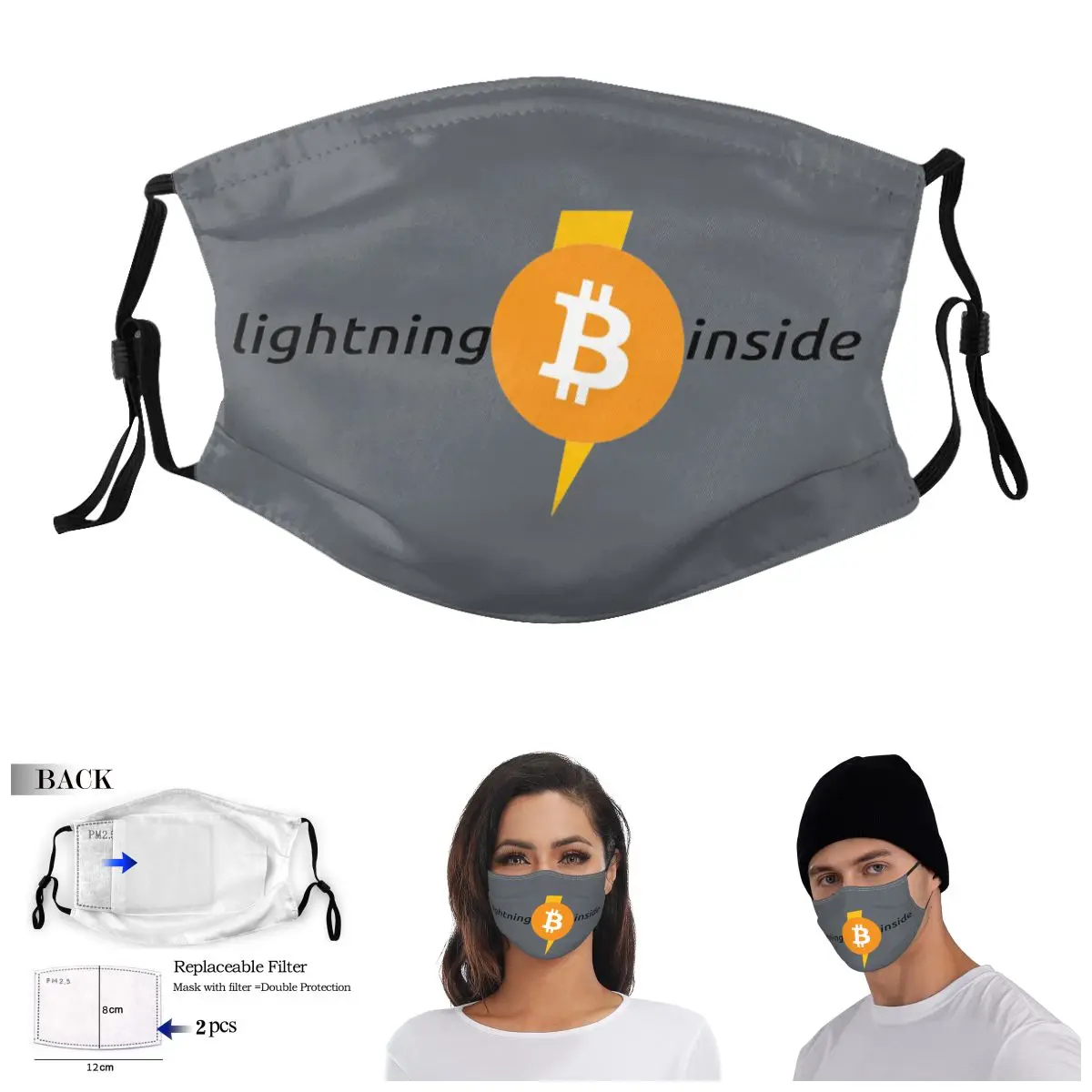

Litghning Network Lightning Inside Btc Adult Dust Mask Funny Joke Wry Face Activated Carbon Filter Mask