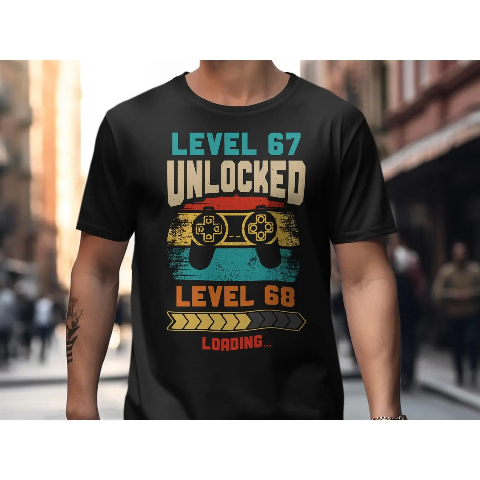 Фото Футболка Level 67 Unlocked 68 Loading Gaming Birthday Meme Six Seven, винтажная, с эффектом потертости, удобная, повседневная, с графическим принтом, стильная №1