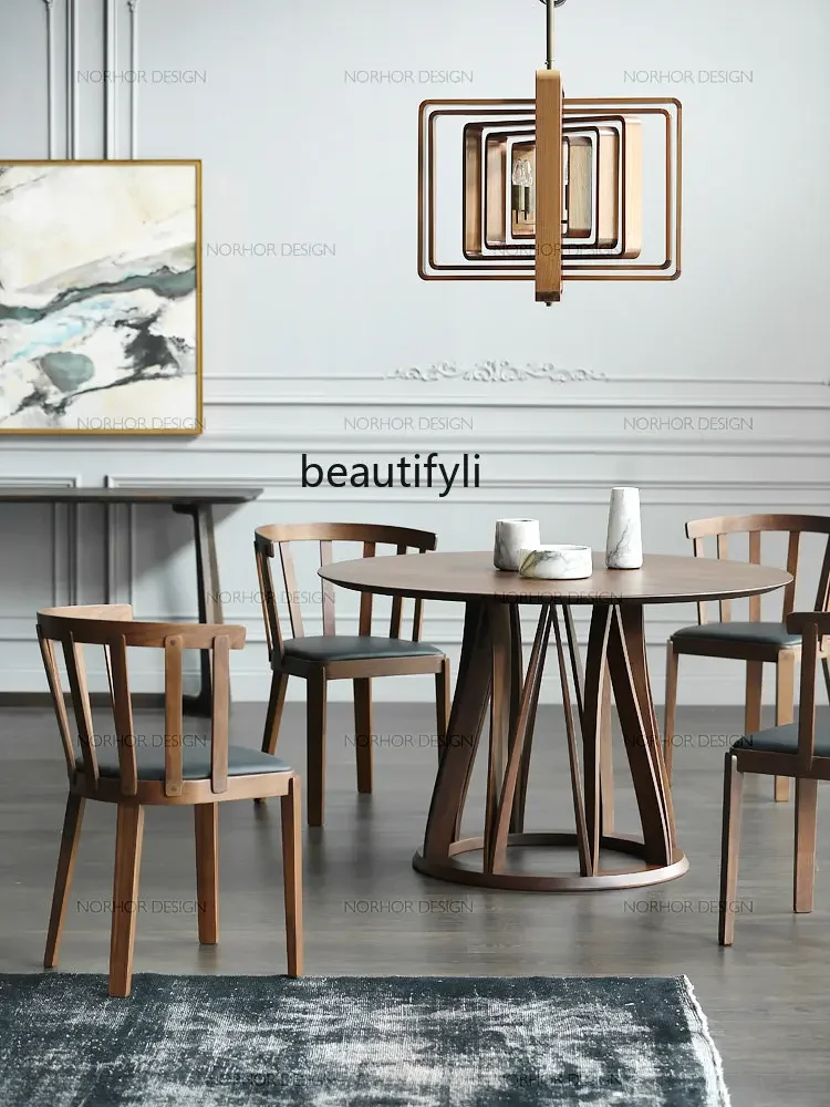 R11 Северная Америка Черный орех Деревянный круглый стол Обеденные столы и стулья