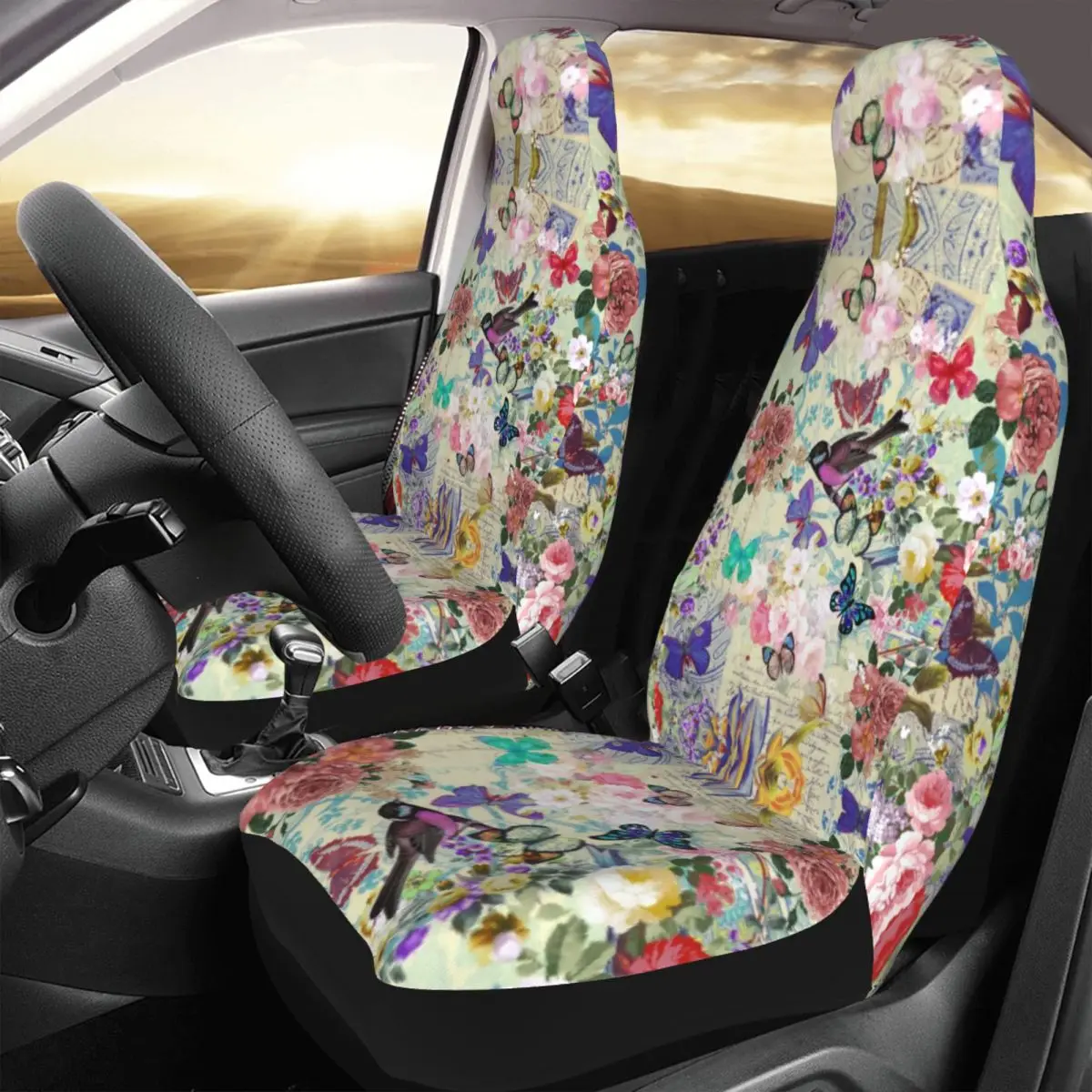 

Colorful Butterflies Vintage Floral Universal Car Seat Cover Auto Interior Women Insect Car Seats Covers Fiber Hunting
