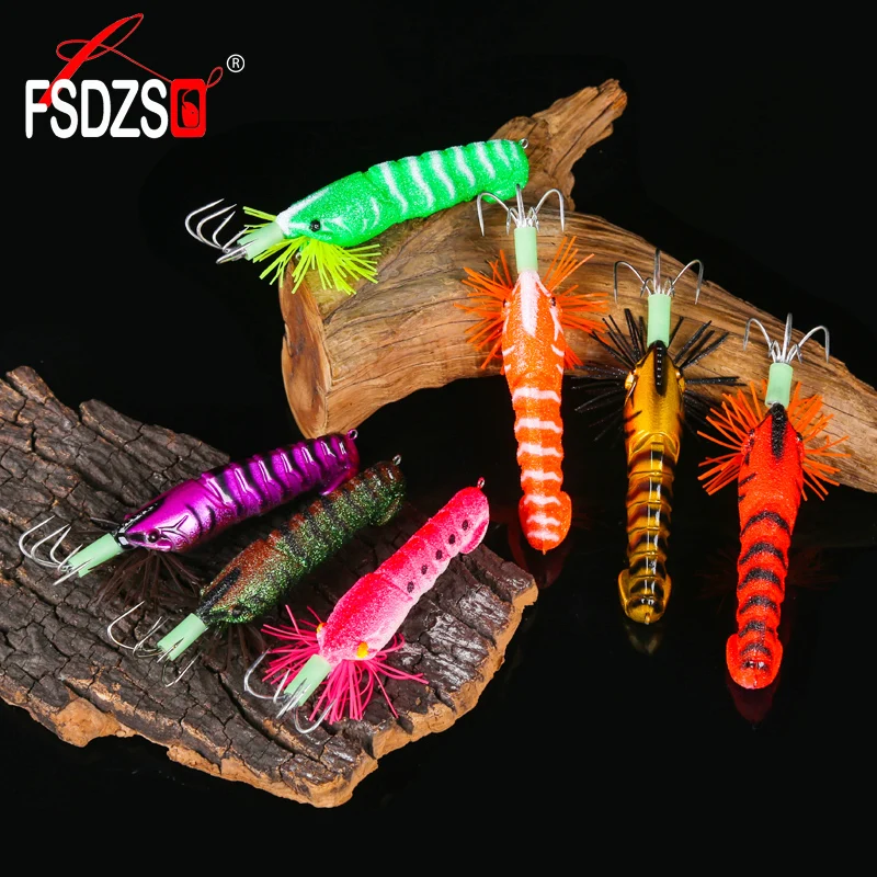 120 мм/20 г крючок для кальмара деревянные приманки креветки мягкие ног