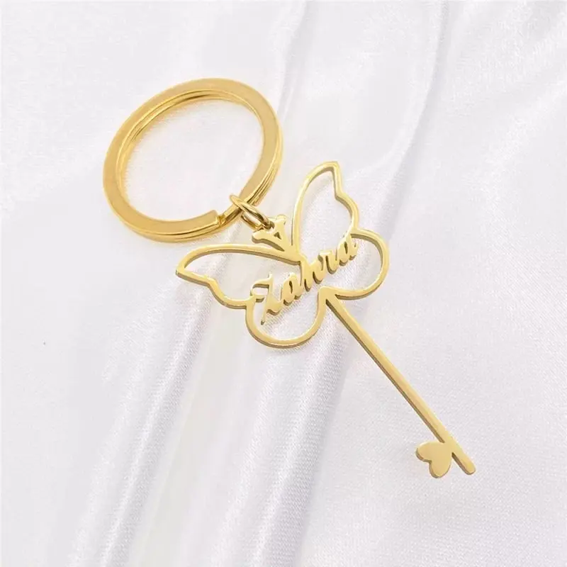 

Personalized Butterfly Stainless Steel Custom Name Key Ring for Women Umbrella Shape Angel Wings Key Pendant Choker Gold Jewelry
