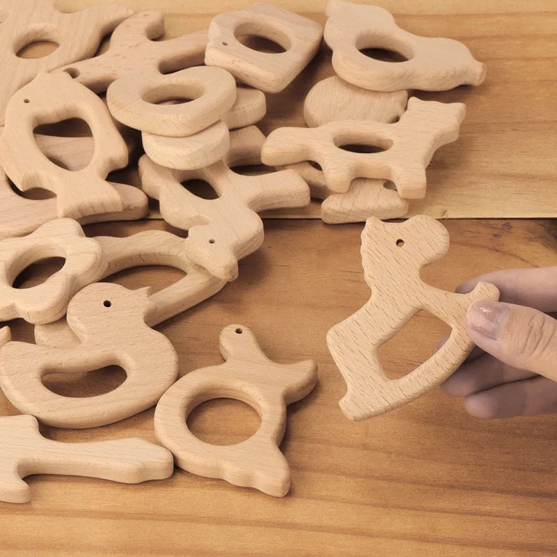 1pc Baby Teether Wood Rodent BPA Free Cute Animal Wooden Pendant Wood Ring Teething Rod Pendant for Baby Accessories Toy