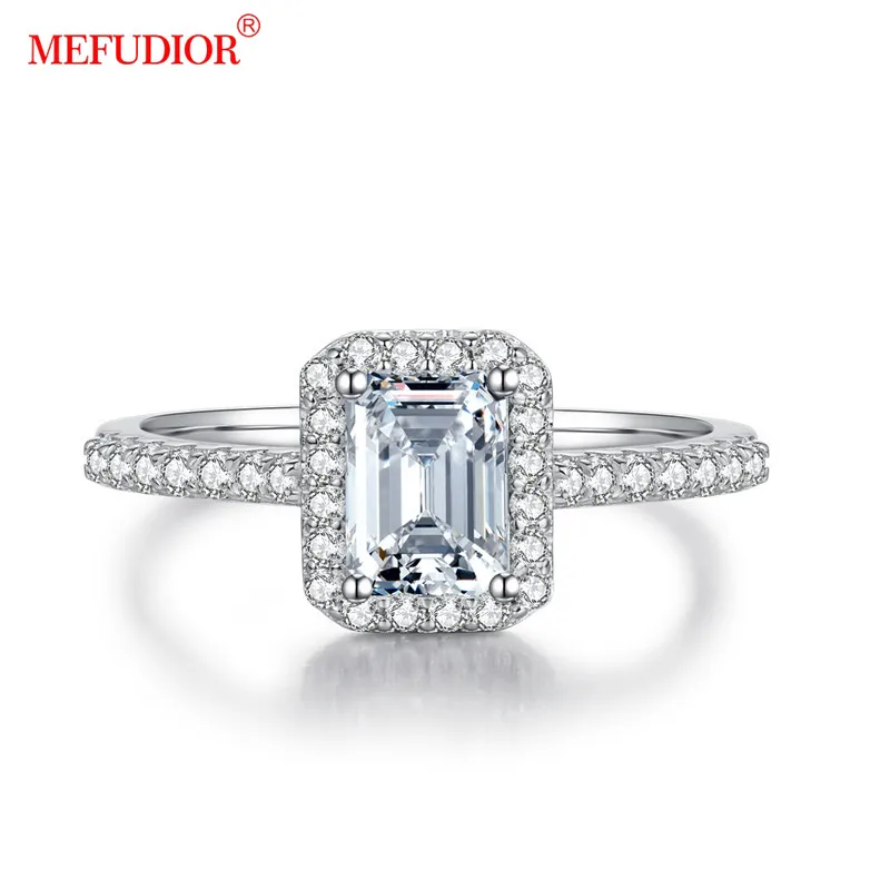 

Luxury Rectangular S925 Silver Inlay 1.0 Carat Moissanite Diamond Ring for Women Engagement Jewelry with Certificate HL03M