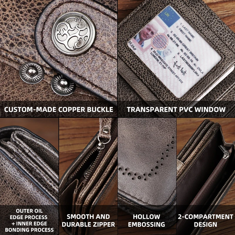Large Capacity Men Clutch Wallet Handbag Genuine Leather Card Slot Phone Holder Zipper Coin Purse Portable Long Wallet Money Bag