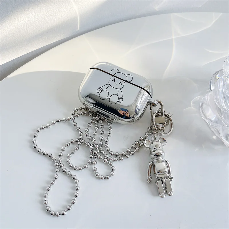 

Electroplated Bear with Chains 2021 AirPods 3 Case Apple AirPods 2 Case Cover AirPods Pro Case IPhone Earbuds Accessories