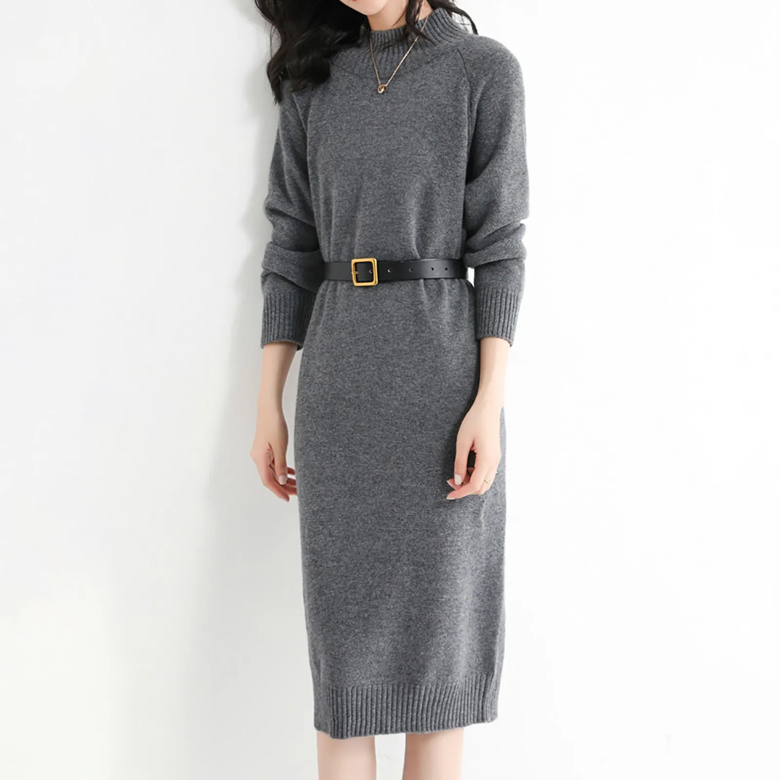 Женское платье-свитер из 100% мериносовой шерсти трикотаж пуловер с