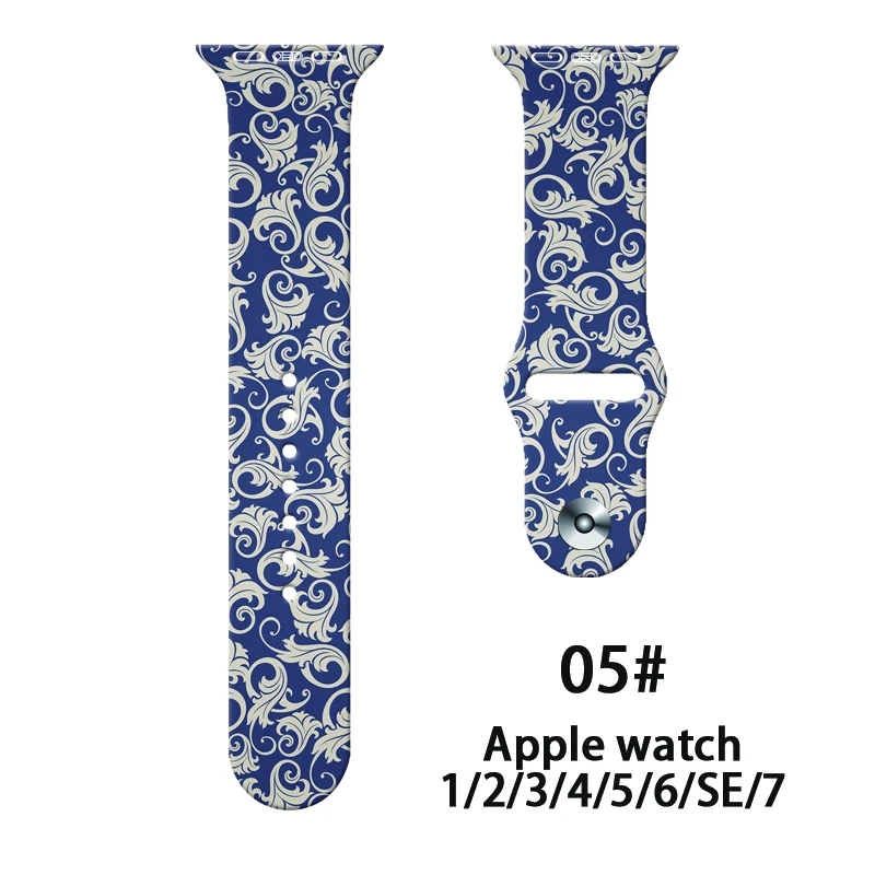 

Ремешок силиконовый для Apple Watch Band SE 8 7 6 4 5 3, силиконовый браслет с принтом Celadon для iWatch 49 мм 40 мм 44 мм 41 мм 38 мм 45 мм