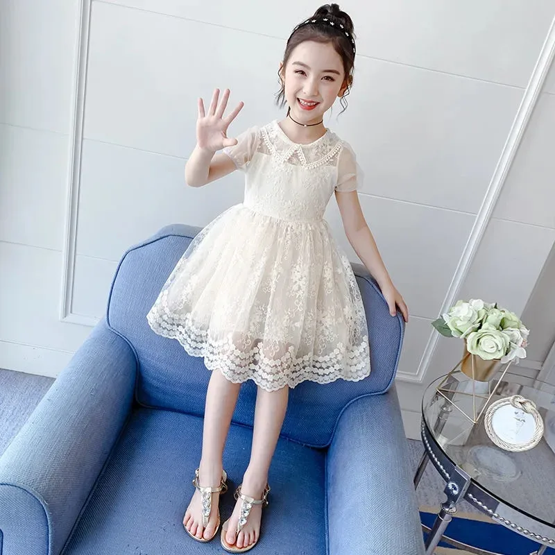 

Girls dress 2022 summer dress new western style fashion little girl lace princess skirt
