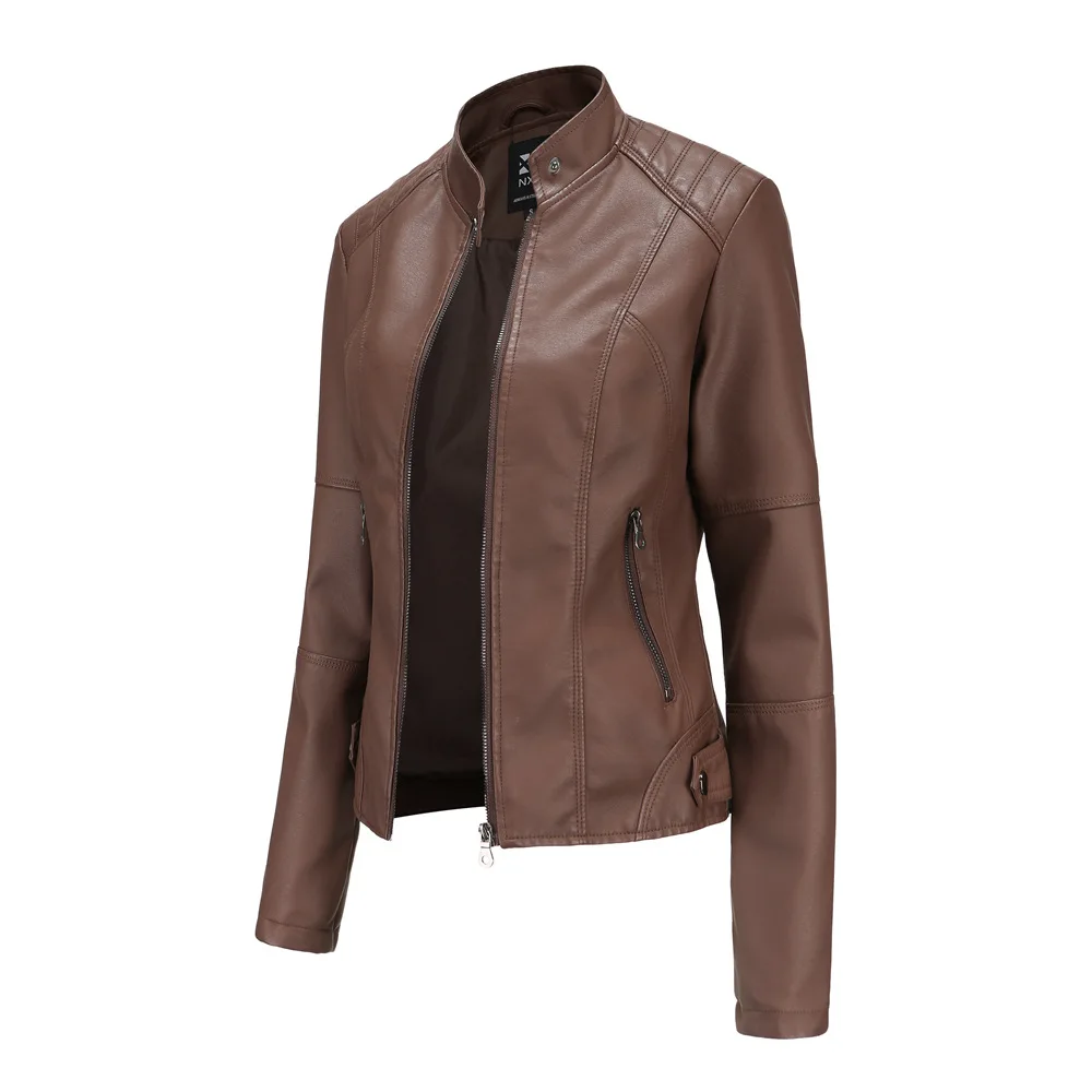 Women's Leather Jackets Slim Fit Jackets Thin Spring Autumn Coats Women's Bikers Plus Size Stand Collar Leather Jackets