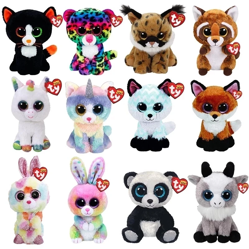 15CM TY Big Eyes Beanie Cat Leopard Lynx Fox Unicorn Rabbit Goat Panda Cute Plush Toy Soft Stuffed Doll Children Birthday Gift