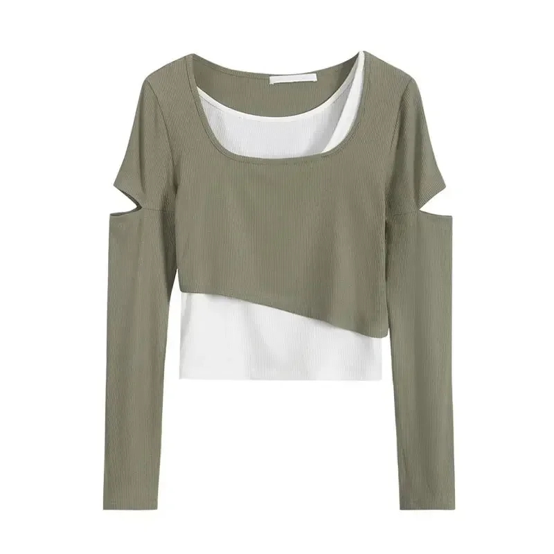 EWSFV 2021 осеннее новое поступление женский топ из двух предметов с высокой талией