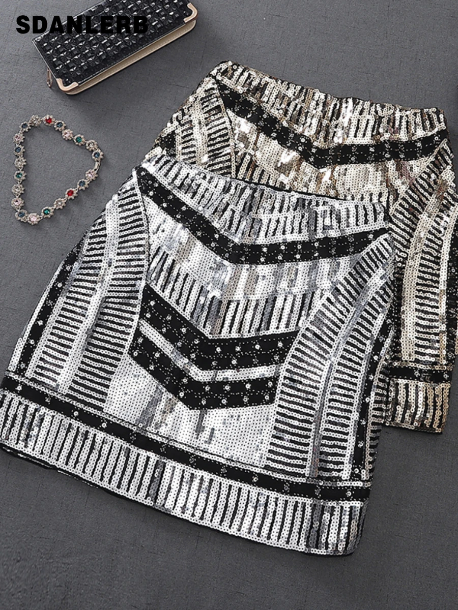 

Европейская станция Тяжелая промышленная короткая юбка с блестками и бисером легкая Роскошная графическая юбка мини-юбка средней длины