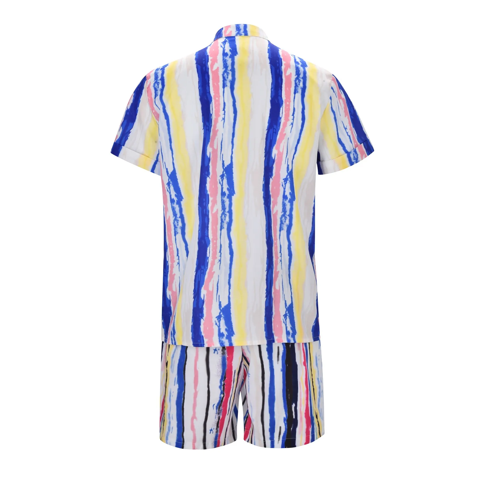 Men Color Block 2 Piece Suit Deep V-Neck T-Shirt+Shorts Breathable Male Set Beach Ropa Hombre Beachwear Vacation Conjuntos New