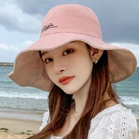 new summer women foldable cotton breathable outdoor fashion fisherman hat with big brim adjustable flower color sun bucket hat