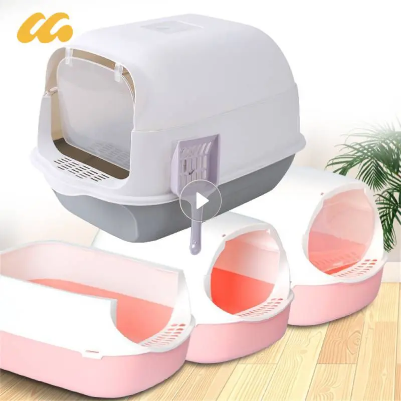 

Cat Litter Basin Front Lift Cover Closed Sandbox Fully Enclosed Pet Litter Box Clean Basin Odor Proof Pet Accessories With Spoon