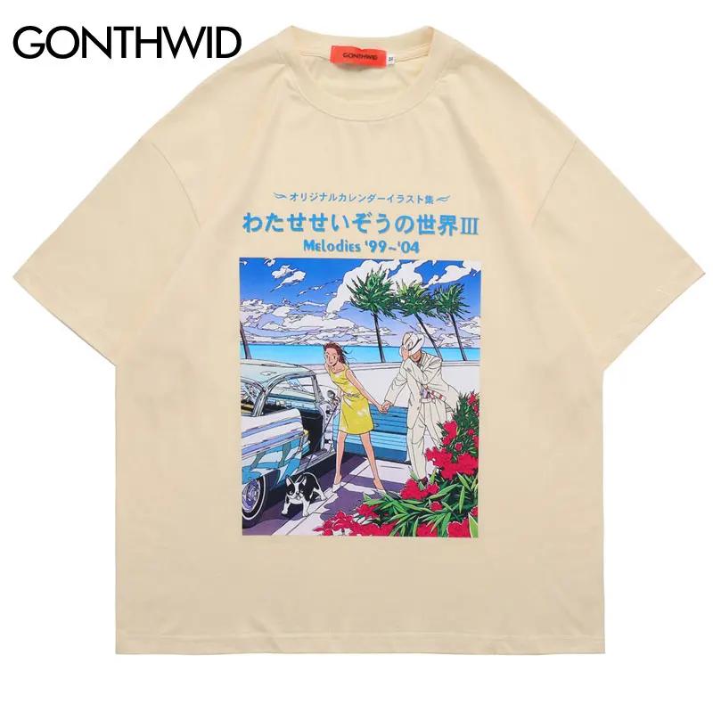 

Hip Hop Anime T Shirt Streetwear Mens Harajuku Japanese Cartoon Kanji Poster Print Cotton Tshirts 2022 Summer Short Sleeve Tees